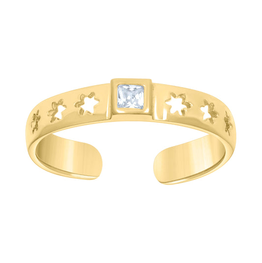 14K Yellow Gold Womens Princess-cut Cubic-Zirconia Multi Stars Square Head Toe Ring
