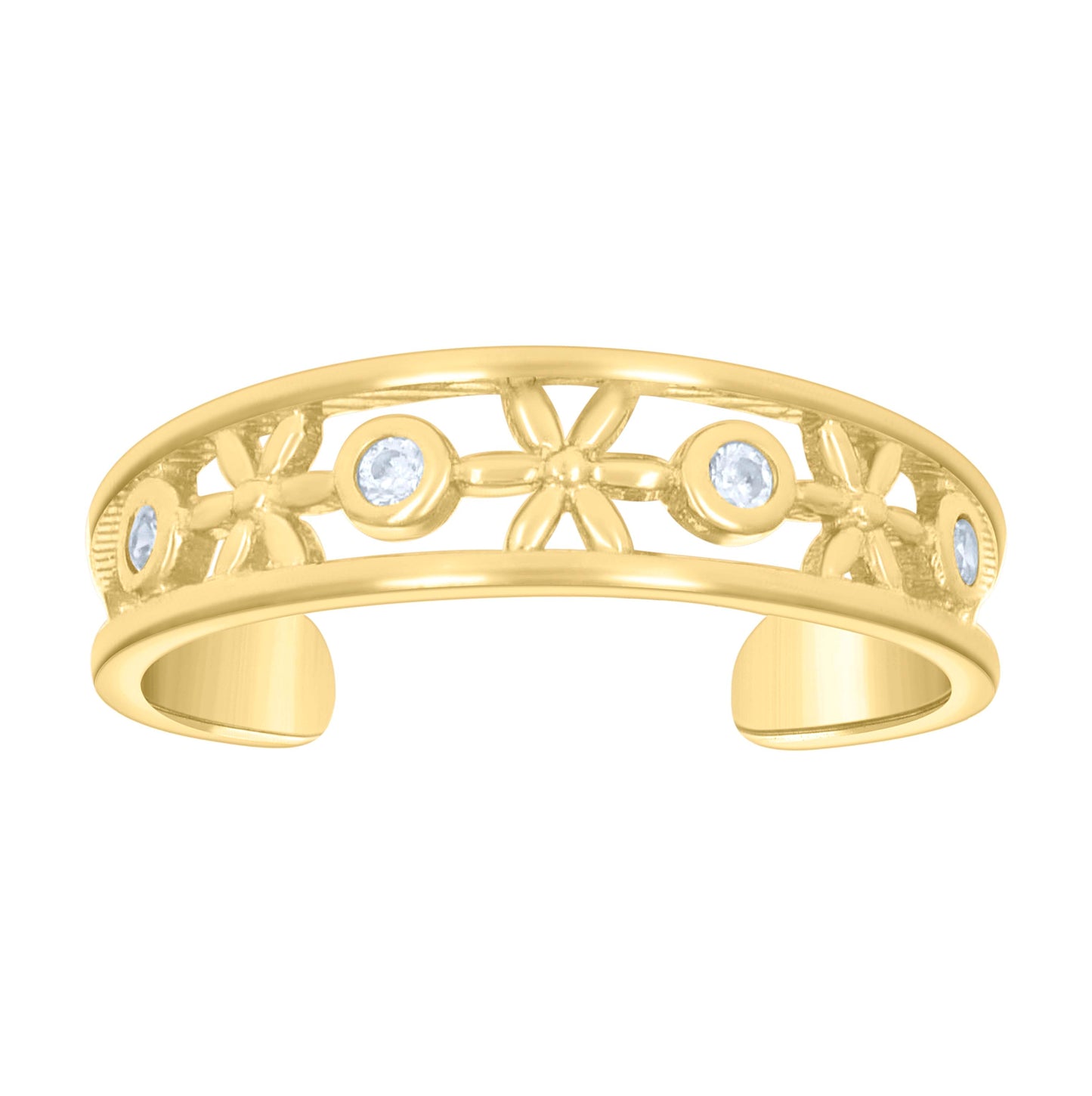 14K Yellow Gold Womens Cubic-Zirconia Floral Toe Ring