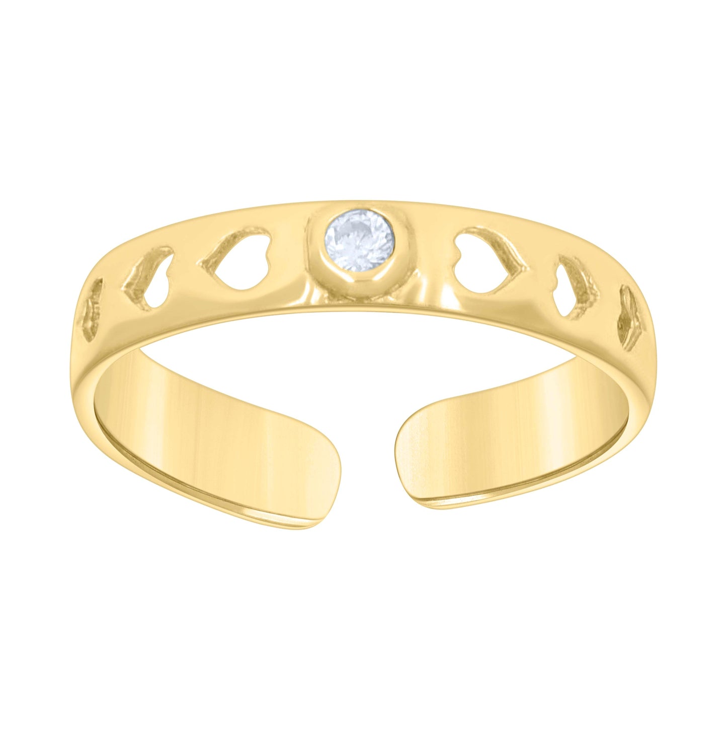 14K Yellow Gold Womens Cubic-Zirconia Multi Hearts Toe Ring