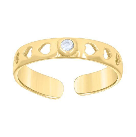 14K Yellow Gold Womens Cubic-Zirconia Multi Hearts Toe Ring
