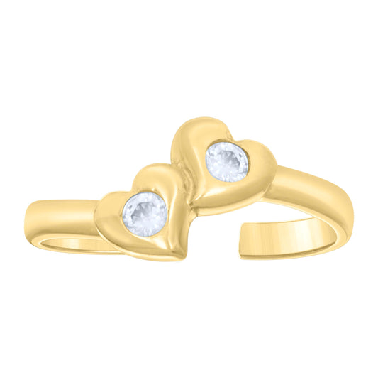 14K Yellow Gold Womens Cubic-Zirconia Twin Hearts Toe Ring