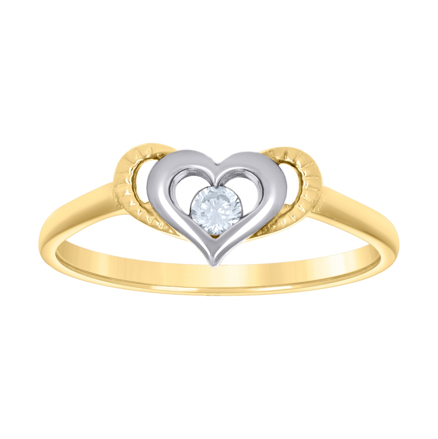 14K Two-tone Gold Womens Cubic-Zirconia Love Heart Ring