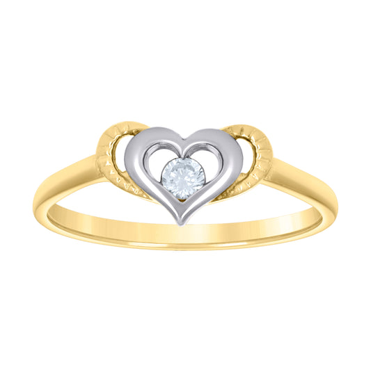 14K Two-tone Gold Womens Cubic-Zirconia Love Heart Ring