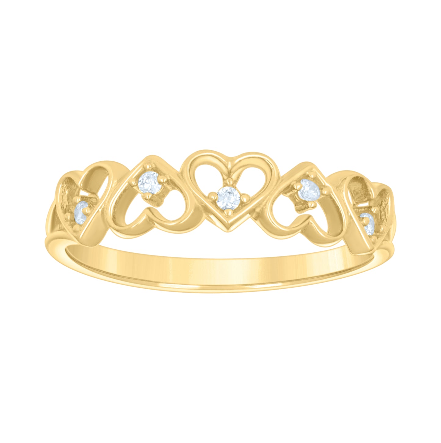 14K Yellow Gold Womens Cubic-Zirconia Multi Hearts Ring