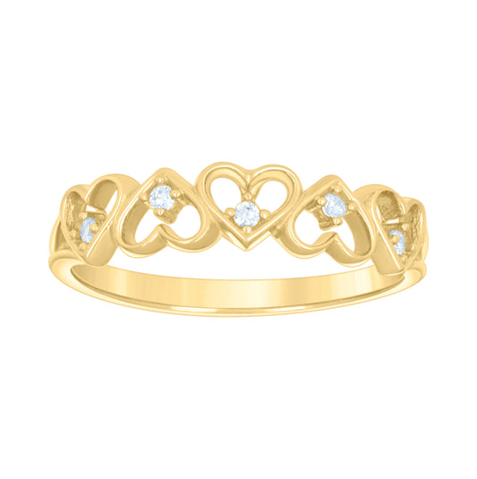 14K Yellow Gold Womens Cubic-Zirconia Multi Hearts Ring
