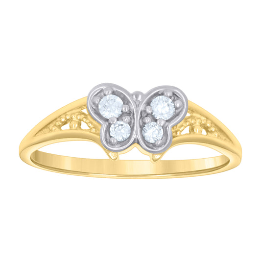 14K Two-tone Gold Womens Cubic-Zirconia Butterfly Fashion Ring