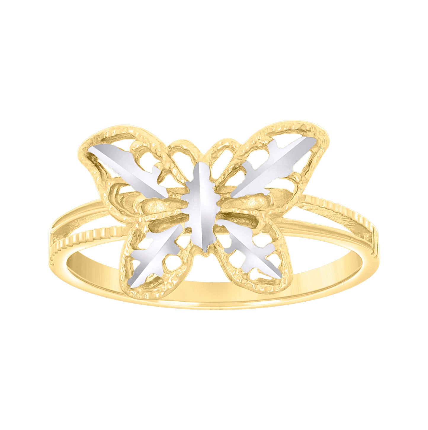 14K Two-tone Gold Womens Butterfly Fashion Ring