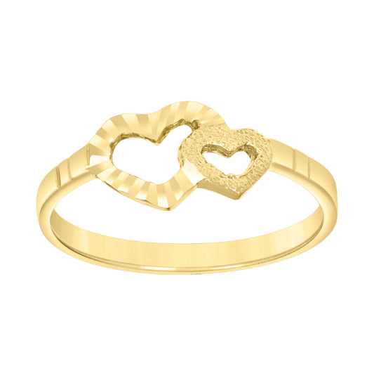 14K Yellow Gold Womens Double Heart Ring