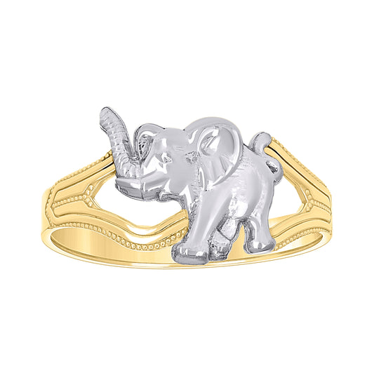 14K Two-tone Gold Womens Elephant Ring