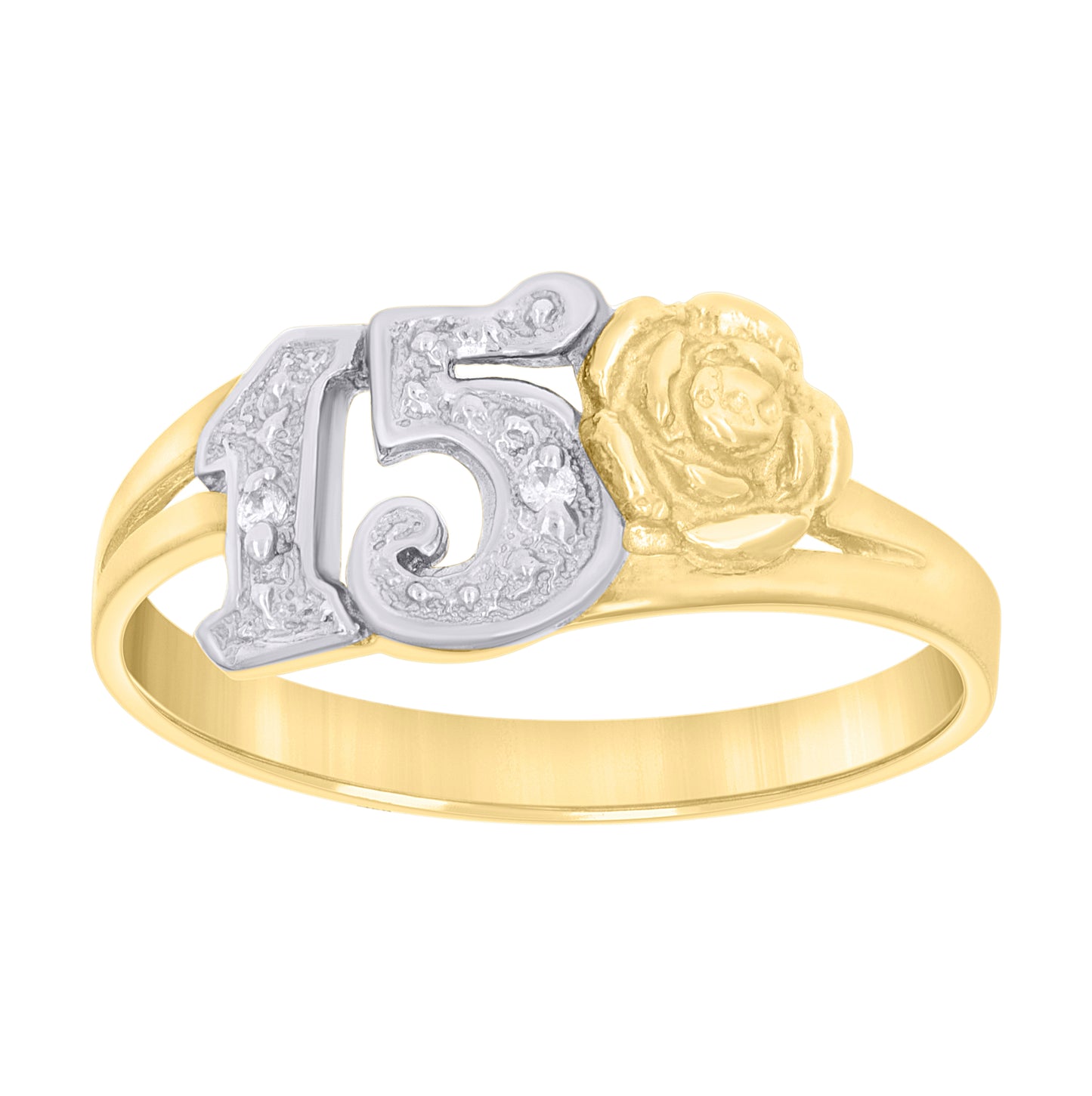 14K Two-tone Gold Womens Anos 15 Quinceanera Ring