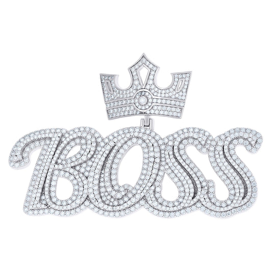 Sterling Silver Mens Moissanite BOSS Fashion Charm Pendant