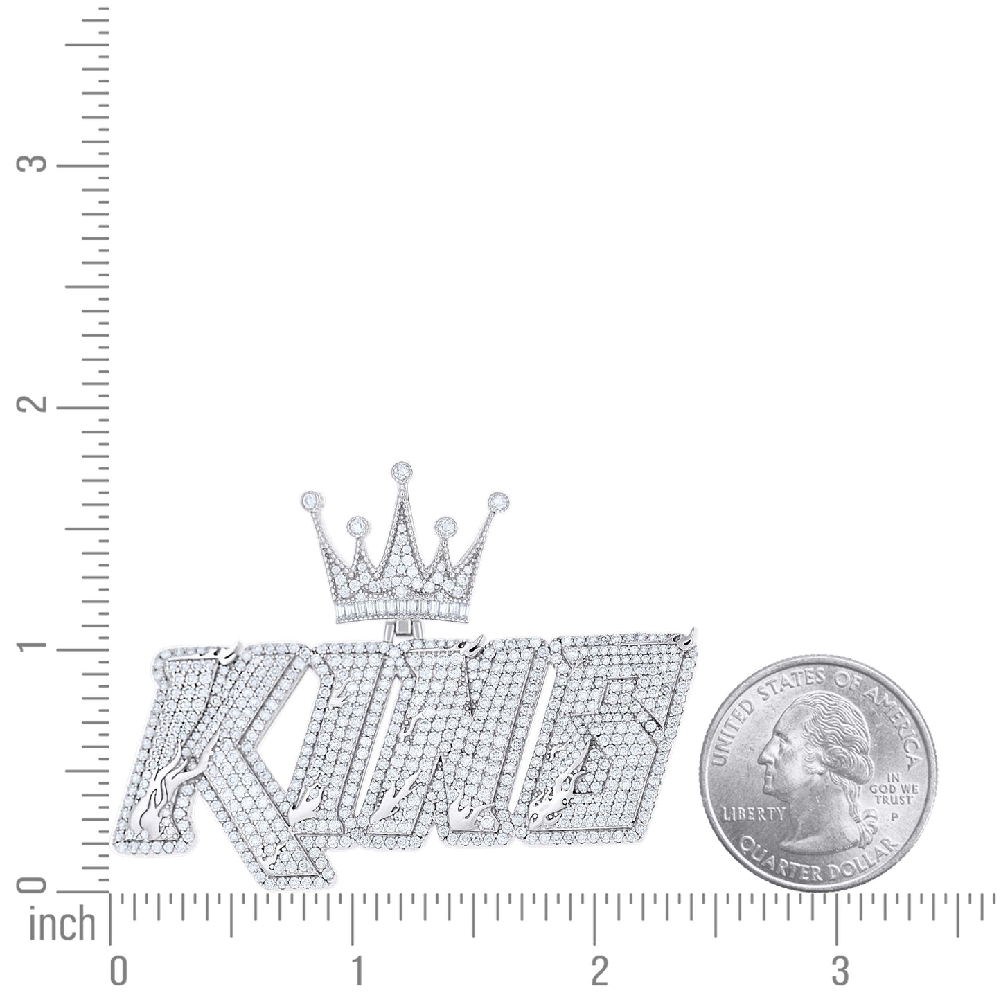 Sterling Silver Mens Round Baguette Moissanite KING Fashion Charm Pendant