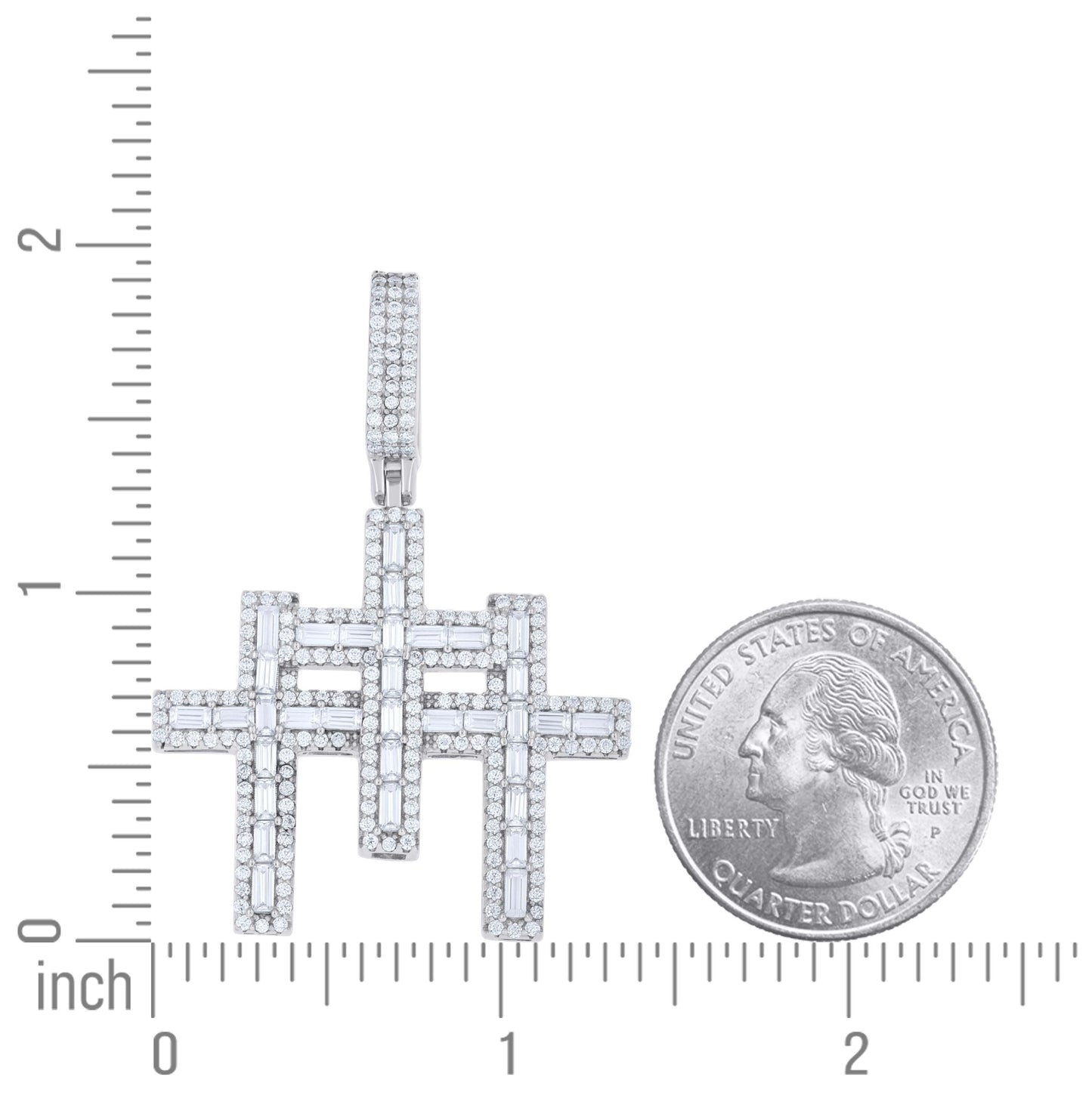 Sterling Silver Mens Round Baguette Moissanite Triple Cross Religious Charm Pendant