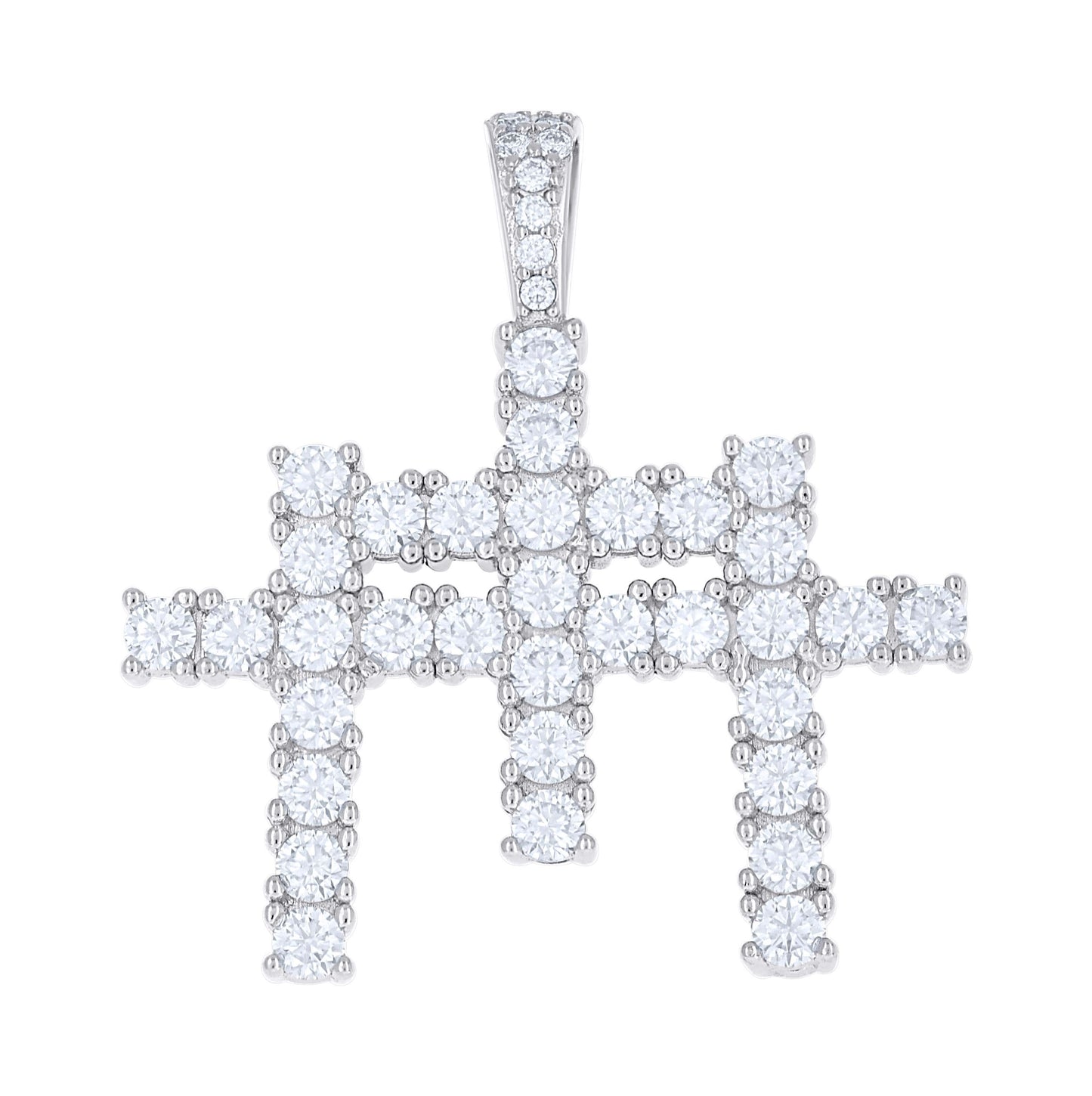 Sterling Silver Mens Moissanite Triple Cross Religious Charm Pendant