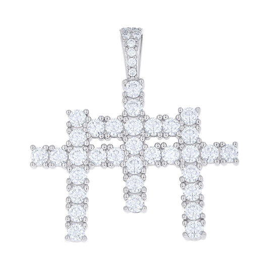 Sterling Silver Mens Moissanite Triple Cross Religious Charm Pendant