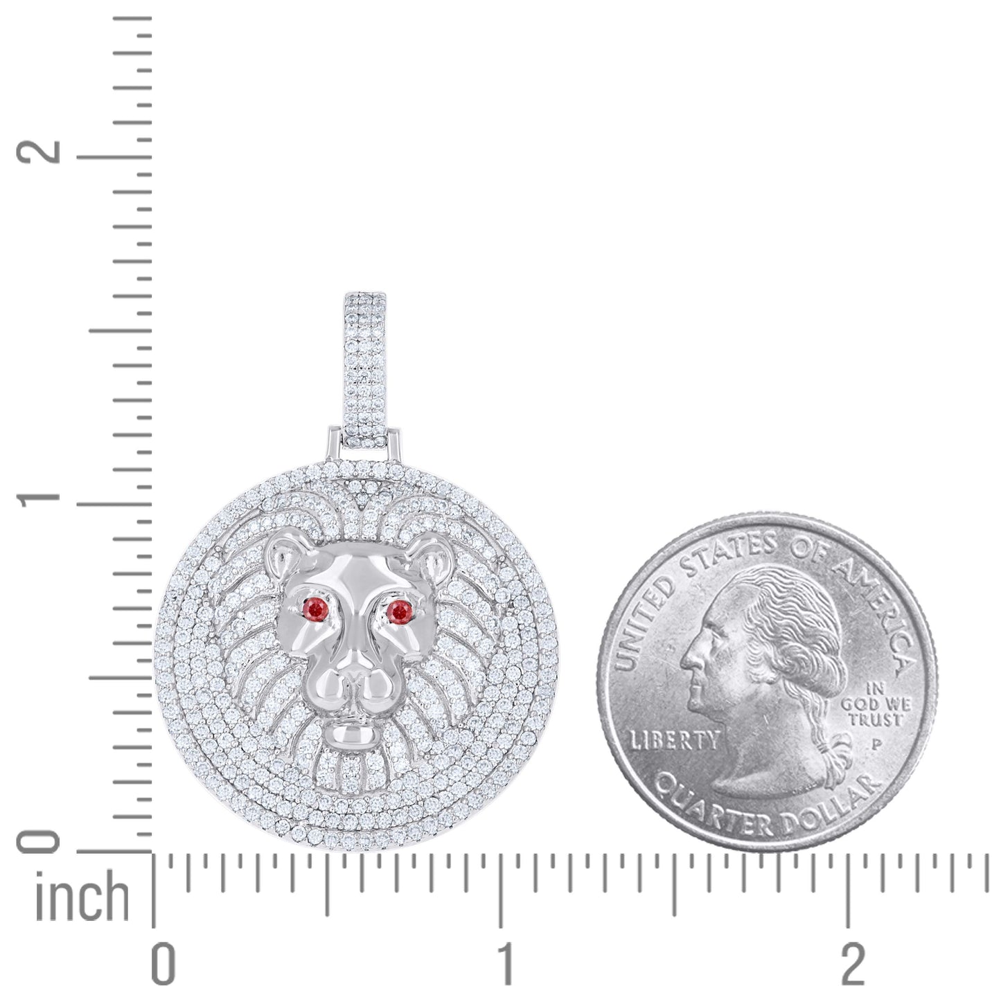 Sterling Silver Mens White Red Moissanite Leo/Lion Head Wildlife Charm Pendant