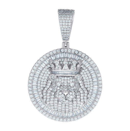 Sterling Silver Mens Round Baguette Moissanite Leo/Lion Head Zodiac Sign/Wildlife Charm Pendant