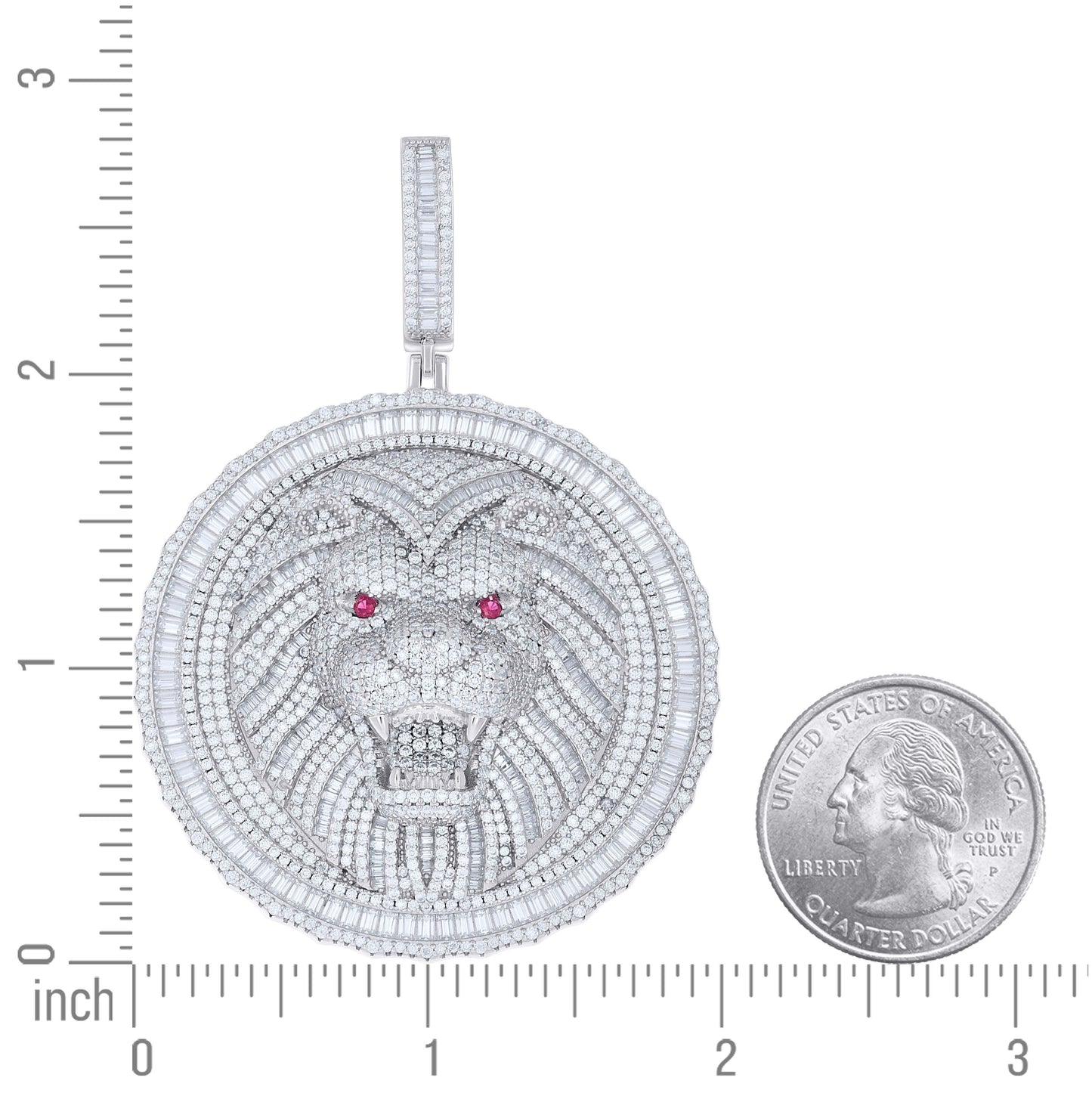 Sterling Silver Mens Round Baguette White Purple Moissanite Leo/Lion Head Wildlife Charm Pendant