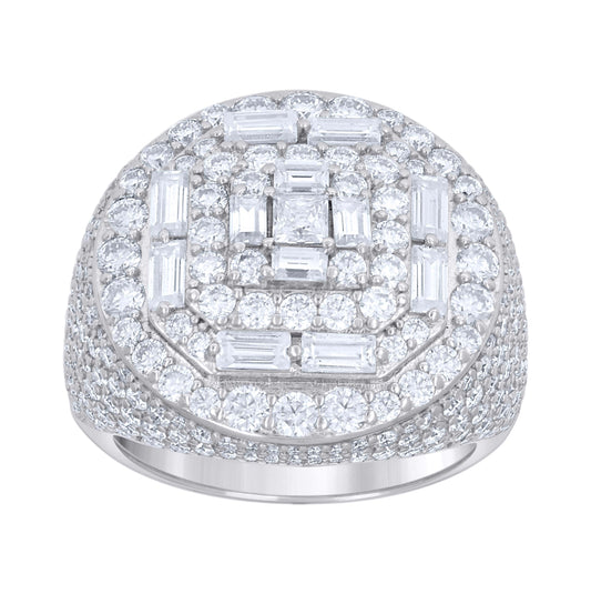 Sterling Silver Mens Baguette Round Moissanite Round Head Fashion Bridal Anniversary Wedding Engagement Band Ring