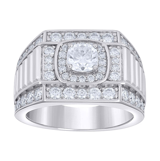 Sterling Silver Mens Cushion-Cut Round Moissanite Square Head Fashion Bridal Anniversary Wedding Engagement Band Ring