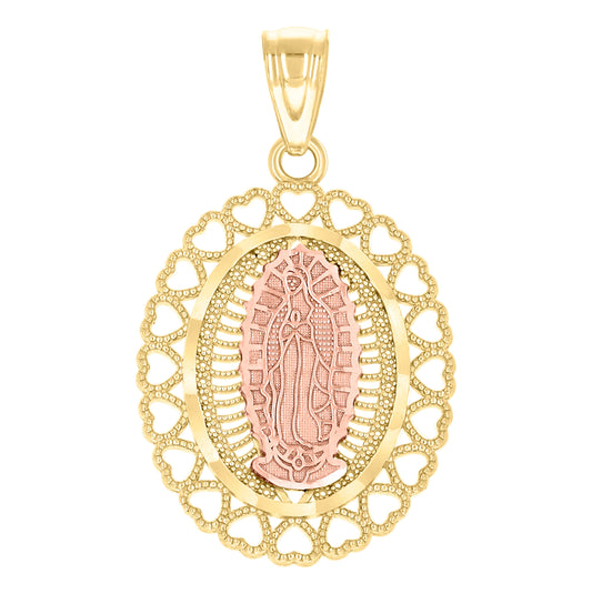 14K Two-tone Gold Womens Filigree Oval Guadalupe Religious Pendant