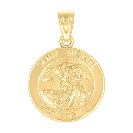 14K Yellow Gold Unisex St. Michael Pray For Us Religious Pendant
