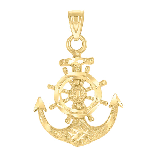 14K Yellow Gold Unisex Anchor Ocean Pendant