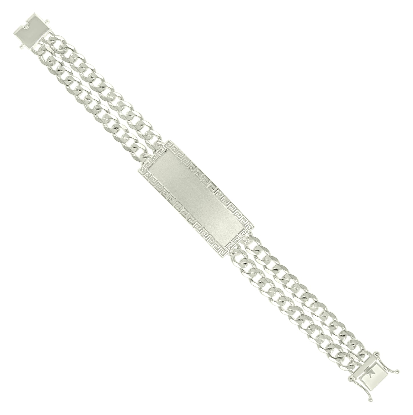 Sterling Silver Mens Cuban Link Greek Key ID Bracelet Size 8 Inches
