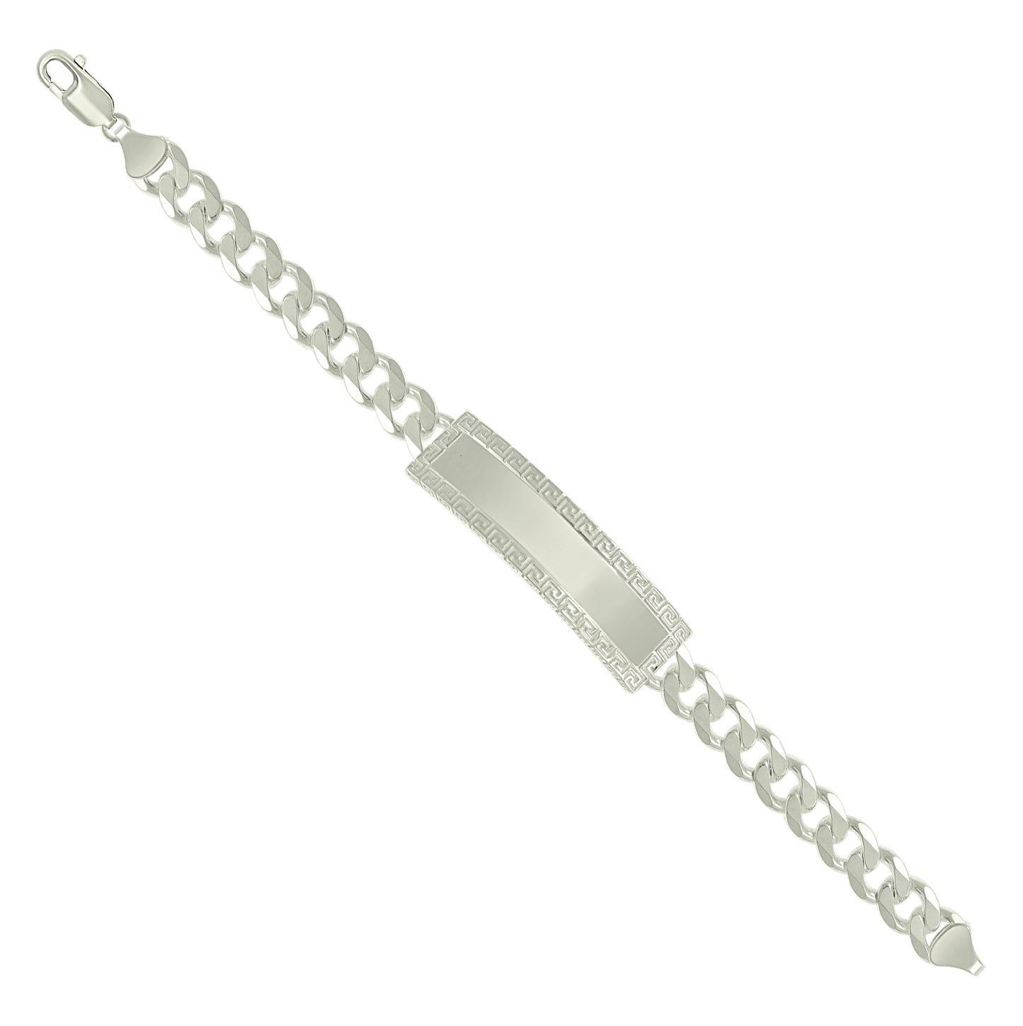 Sterling Silver Mens Cuban Link Greek Key ID Bracelet Size 8 Inches