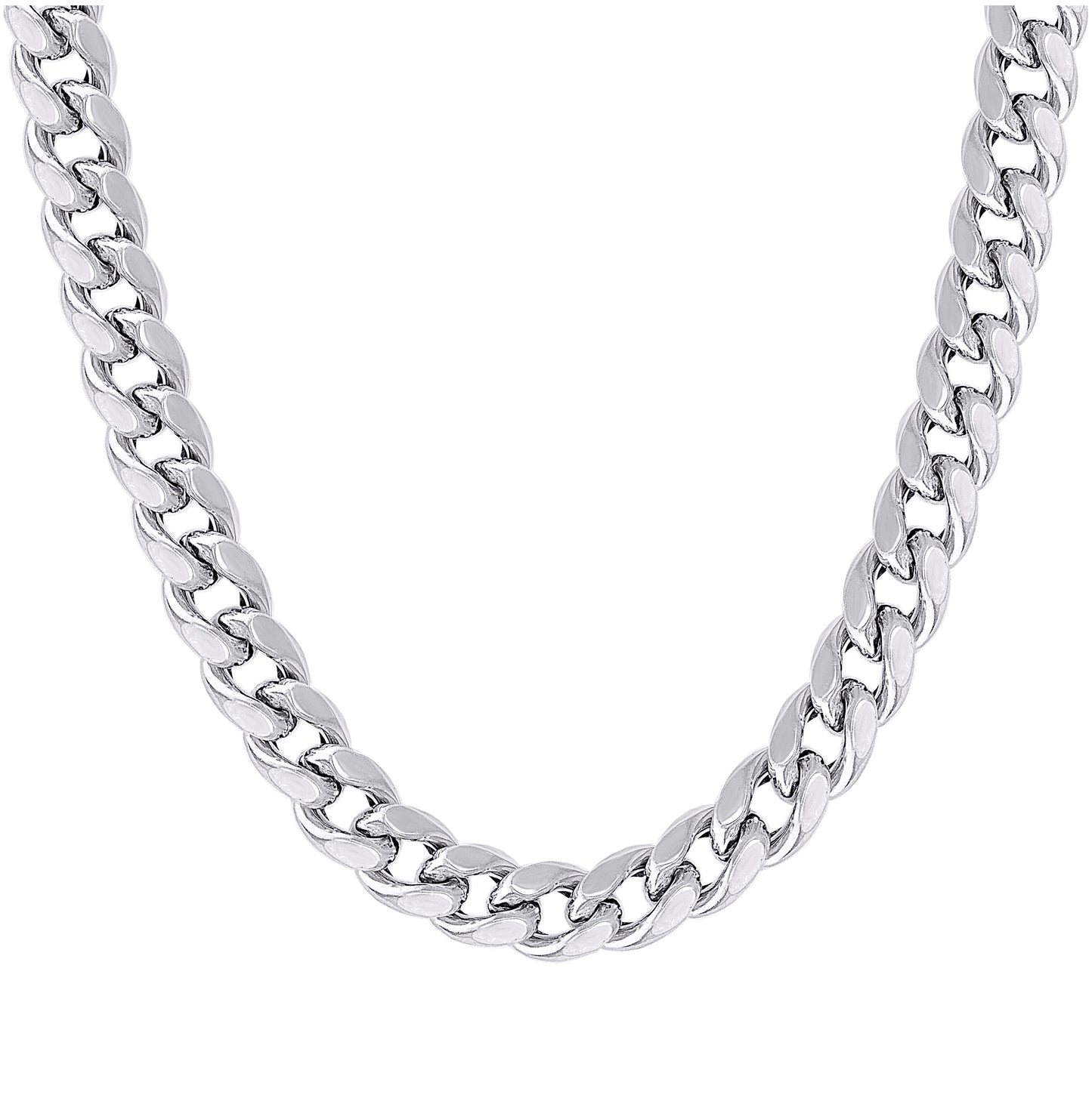 Sterling Silver Rhodium Plated Or Yellow Tone Hollow Miami Cuban Chain