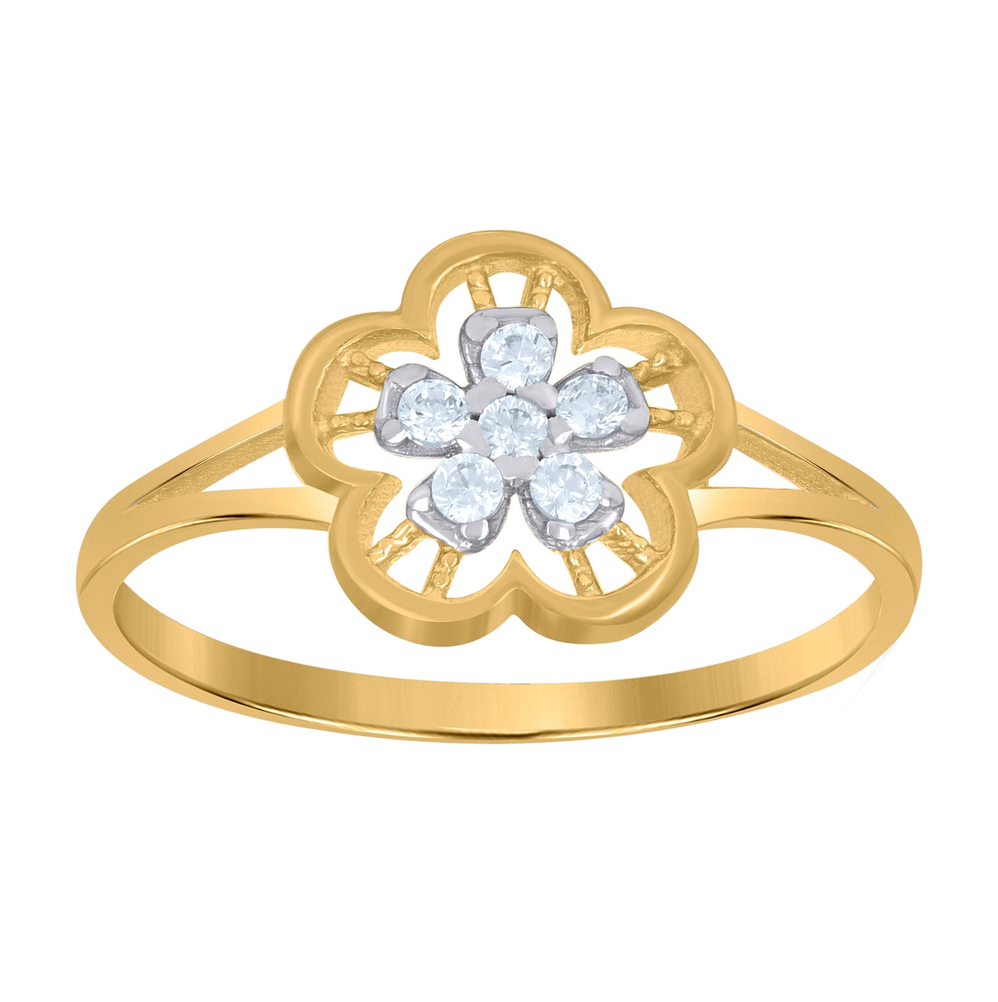 10K Two-Tone Gold Womens Cubic-Zirconia Flower Fashion Ring