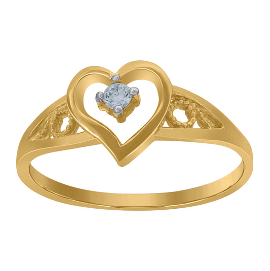 10K Yellow Gold Womens Cubic Zirconia Polished Finish Heart Engagement Ring