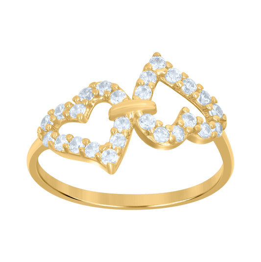 10K Two-Tone Gold Womens Cubic Zirconia Double Heart Engagement Ring