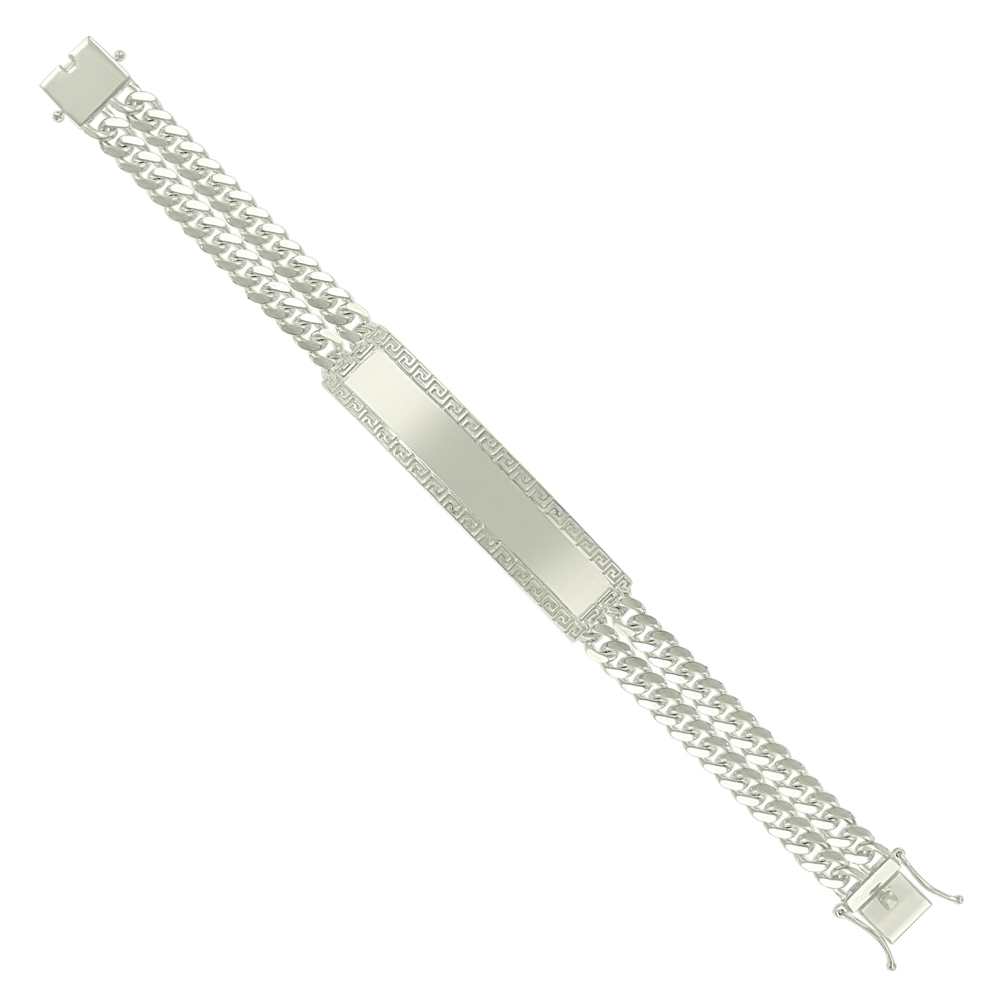 Sterling Silver Mens Cuban Link Greek Key ID Bracelet Size 8 Inches
