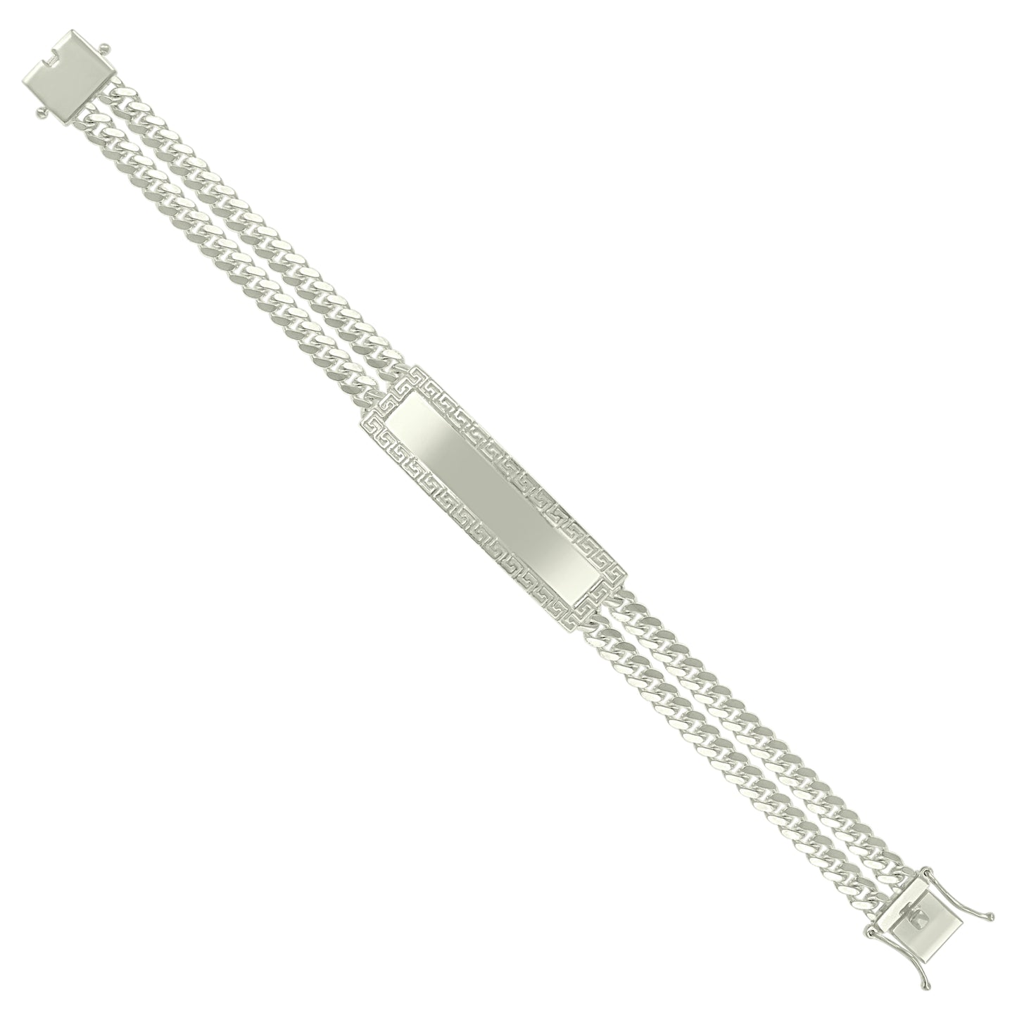 Sterling Silver Mens Cuban Link Greek Key ID Bracelet Size 8 Inches