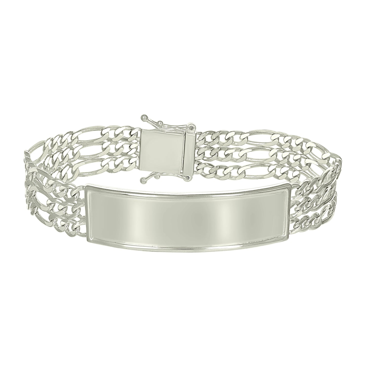 Sterling Silver Mens Figaro Link ID Bracelet Size 8 Inches