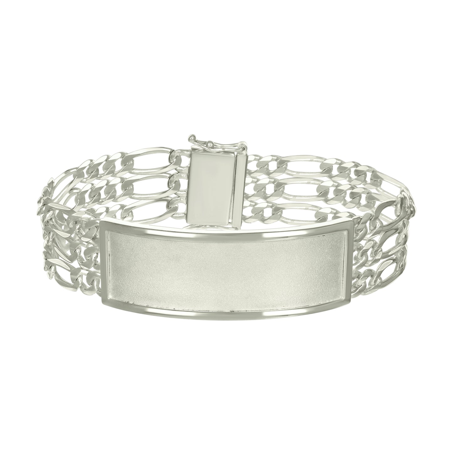 Sterling Silver Mens Figaro Link ID Bracelet Size 8 Inches