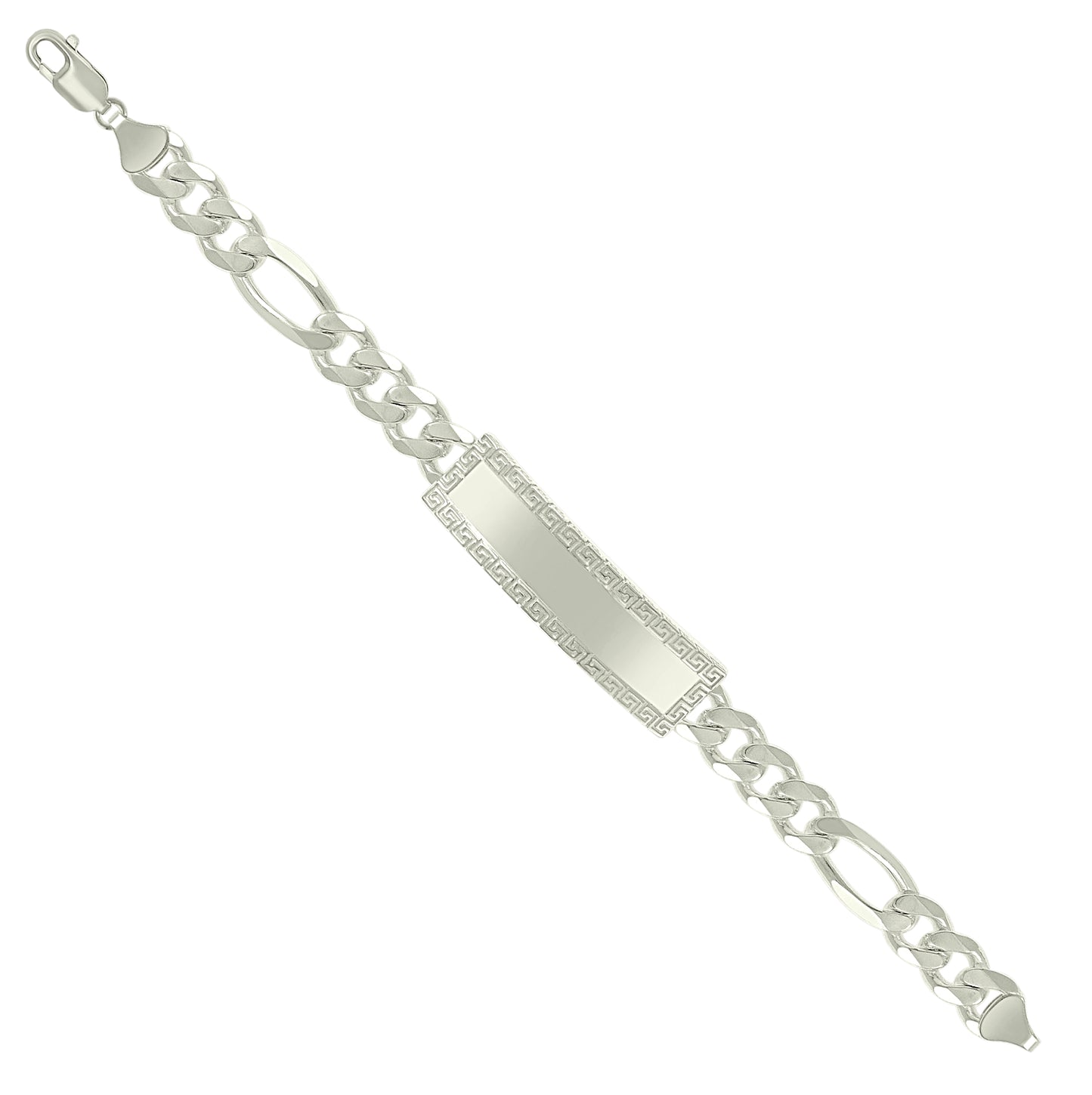 Sterling Silver Mens Cuban Link Greek Key ID Bracelet Size 8 Inches