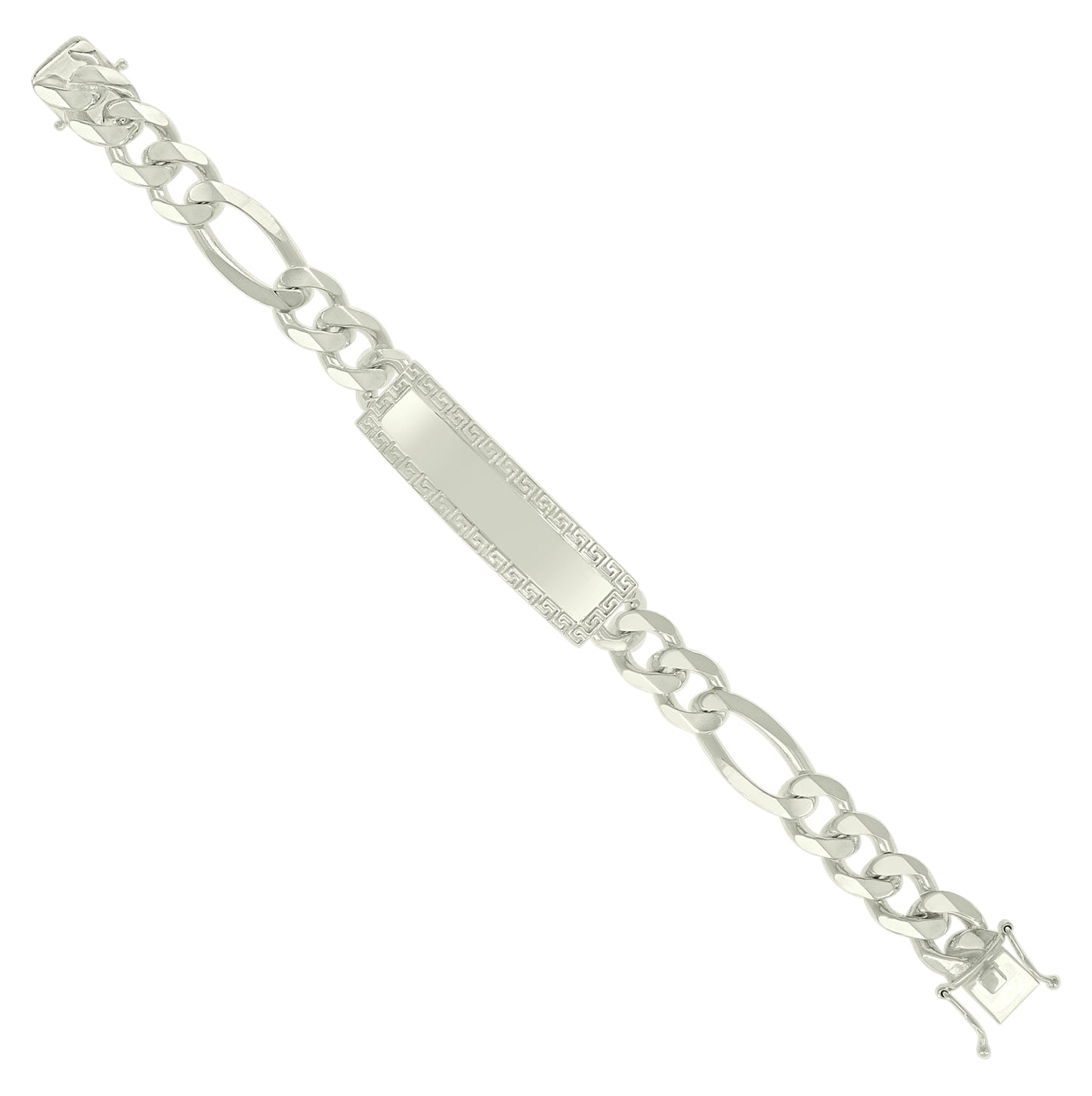 Sterling Silver Mens Cuban Link Greek Key ID Bracelet Size 8 Inches
