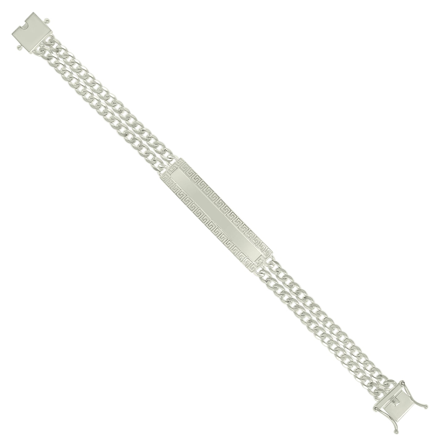 Sterling Silver Mens Cuban Link Greek Key ID Bracelet Size 8 Inches
