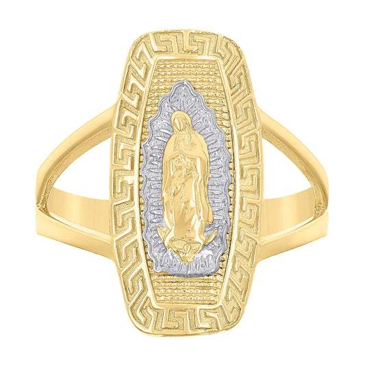 10K Two-tone Gold Womens Greek Key Patterned Guadalupe Religious Ring