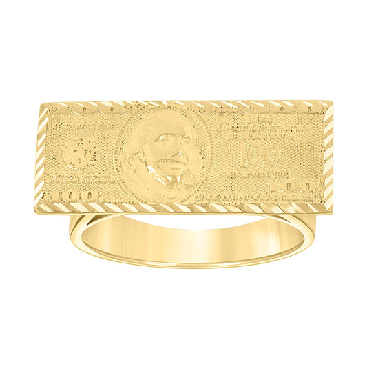 10K Yellow Gold Mens Dollar Bill Currency Ring