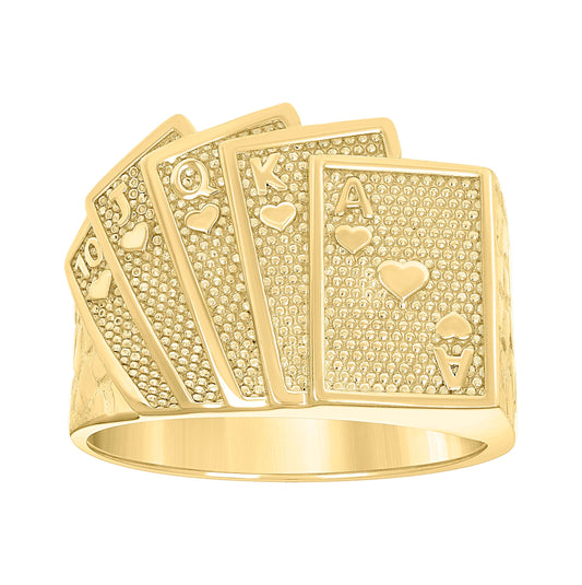 10K Yellow Gold Mens Playing Cards Gambling Ring