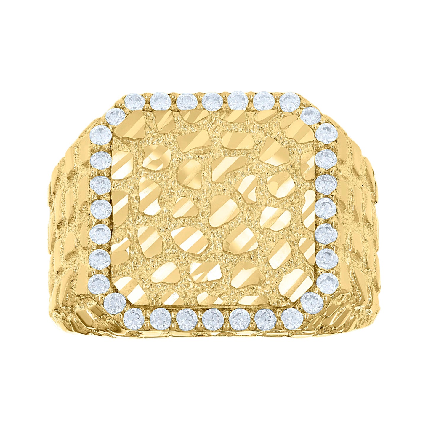 10K Yellow Gold Mens Cubic-Zirconia Nugget Square Head Fashion Ring
