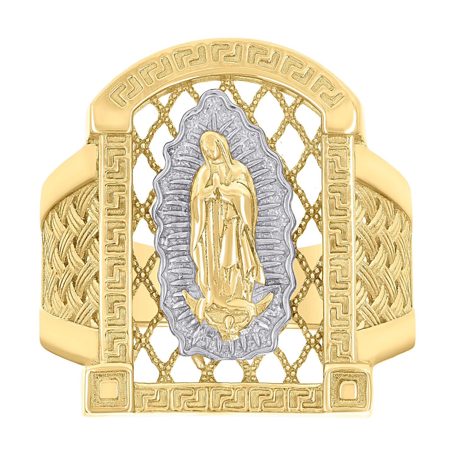 10K Two-tone Gold Mens Guadalupe Religious Ring