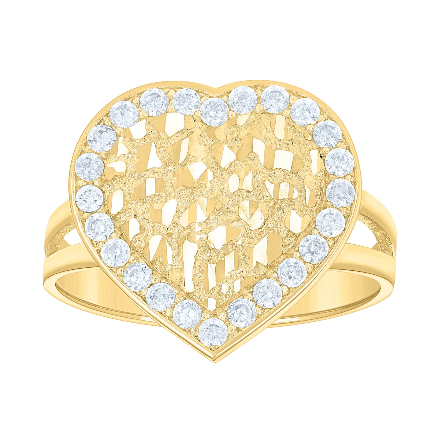 10K Yellow Gold Womens Cubic-Zirconia Heart Ring