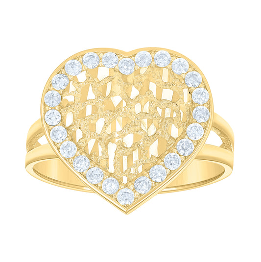 10K Yellow Gold Womens Cubic-Zirconia Heart Ring