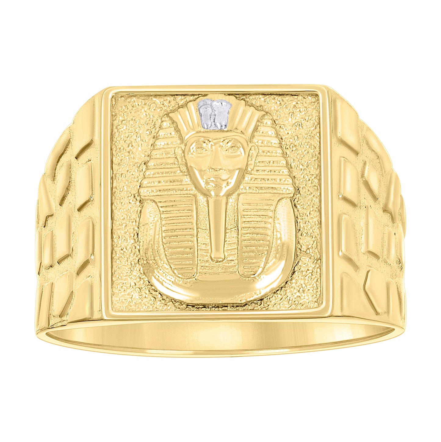 10K Yellow Gold Mens Square Head Pharaoh Egyptian Nugget Ring