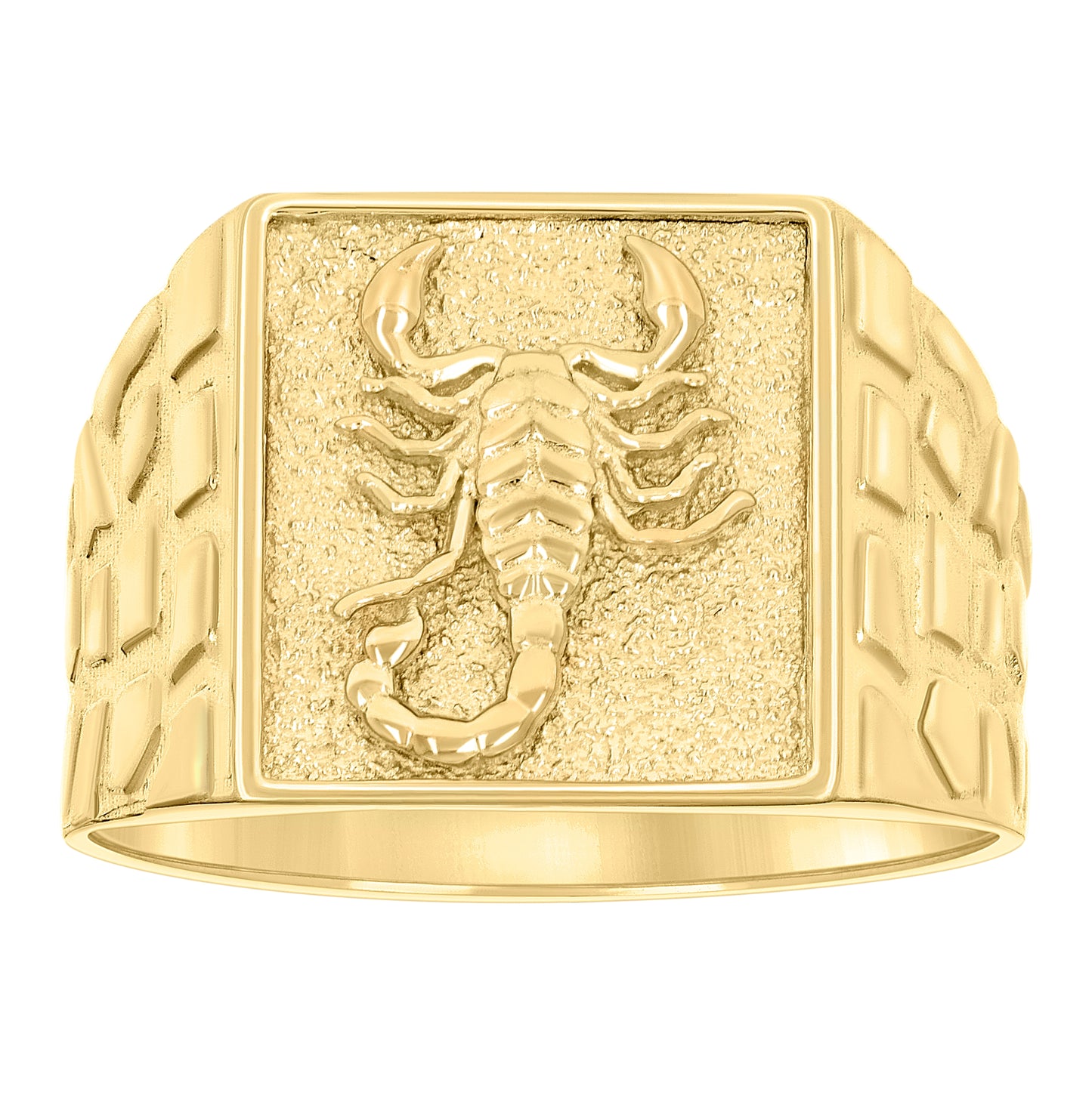 10K Yellow Gold Mens Square Head Scorpio Zodiac Sign Nugget Ring
