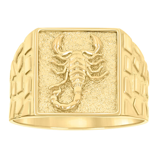 10K Yellow Gold Mens Square Head Scorpio Zodiac Sign Nugget Ring